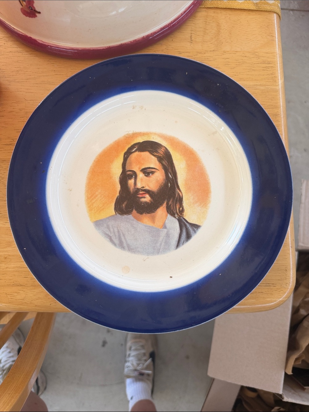 Decorative Blue Rim Religious Art Plate - Brand Unspecified